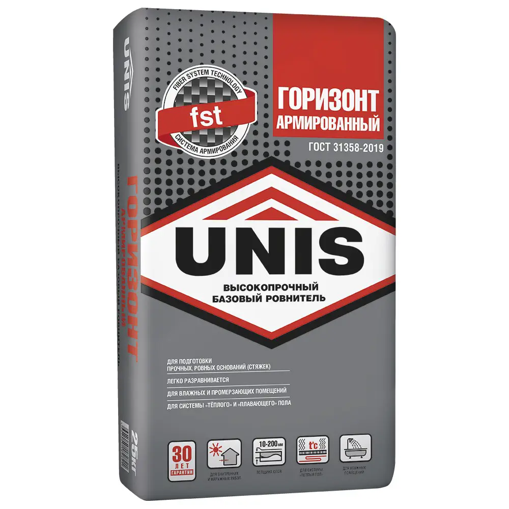 Стяжка пола Юнис Горизонт 25 кг армированная (10-200мм) Unis