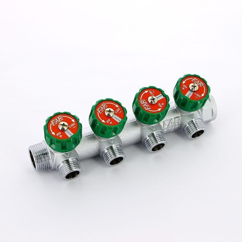 Коллектор FAR 3/4″x1/2″ на 4 выхода «плоское уплотнение» (ВР-НР) FK 3824 3412TP