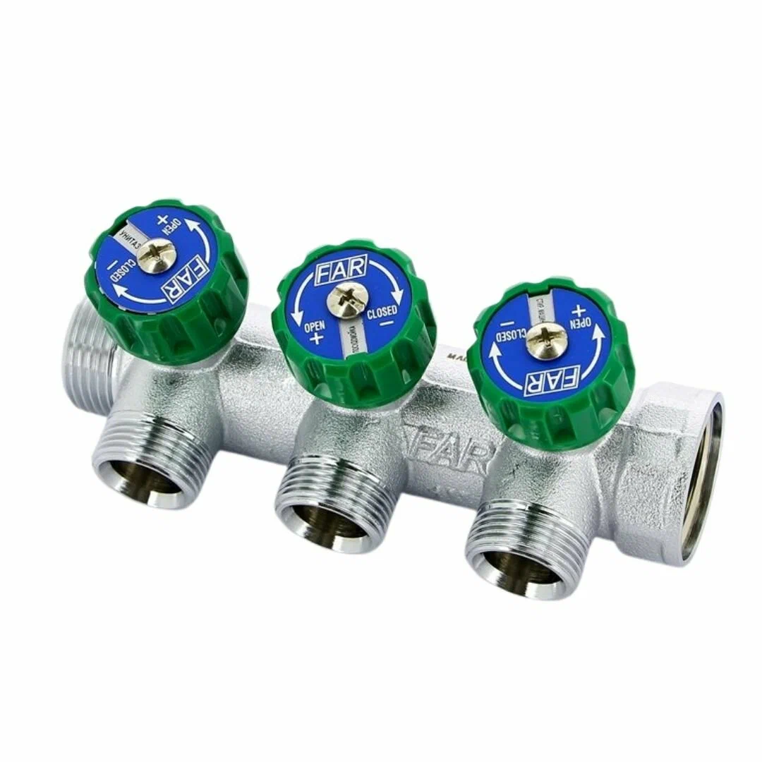 Коллектор FAR 3/4″x1/2″ на 3 выхода «евроконус» (ВР-НР) FK 3822 3412