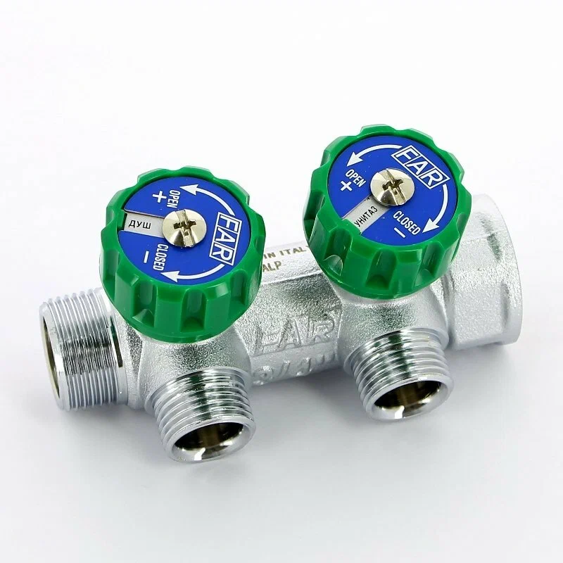 Коллектор FAR 3/4″x1/2″ на 2 выхода «евроконус» (ВР-НР) FK 3821 3412