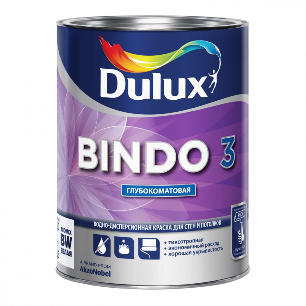 DULUX BINDO 3 краска для потолка и стен матовая 1 л. База BW