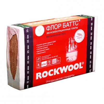 Утеплитель Rockwool Флор баттс 1000х600х25мм (4,8м2) (0,12м3) плот.125кг/м3